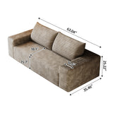 RENDGO 63" Cloud Loveseat Sofa Couch,No Assembly Required 2 Seater Foam Floor Boneless Couches,Modern Apartment Deep Seat Sofas with Corduroy Fabric,Small Love Seat,Camel RENDGO