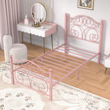 VECELO Twin Size Bed Frame with Headboard and Footboard, Heavy Duty Metal Slat Support, Platform Mattress Foundation, No Box Spring Needed, Easy Assembly, Light Pink VECELO
