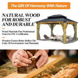 GARTOO 13’x15’ Patio Wooden Gazebo, Galvanized Steel Roof Gazebo with Olive Green Curtains and Netting, Double Vented Roof Hardtop Gazebo for Garden, Porch, Lawn, Poolside, Backyard GARTOO