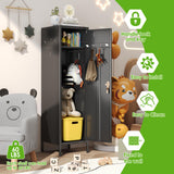 SUPEER 1 Door Metal Storage Lockers with Handle and Hanging Rod,Metal Locker for Employees with Pegboard and Hooks for Home,Office,Gym, School, Garage,Assembly Required,Black SUPEER