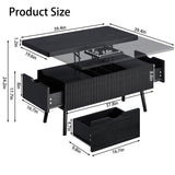 Cakhdry 40" Lift Top Coffee Table, 4 in 1 Multi-Function Coffee Tables with Storage Drawers and Expandable Desktop, Mid Century Modern Fluted Dining Table Center Table for Living Room, Black Cakhdry