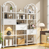 Nosepen 83.5" Tall Arched Bookshelf with 3 Drawers and 13 Storage Shelves, Industrial Open Book Shelf with Display Shelves, Large Etagere Bookshelf, Triple Wide Book Case for Home & Office, White Nosepen