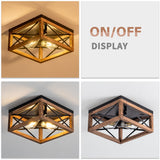 Rpzloila Flush Mount Ceiling Light Fixture for Kitchen Hallway, 2-Light Close to Ceiling Light with Black Metal and Wood Design, Rustic Farmhouse Ceiling Rpzloila