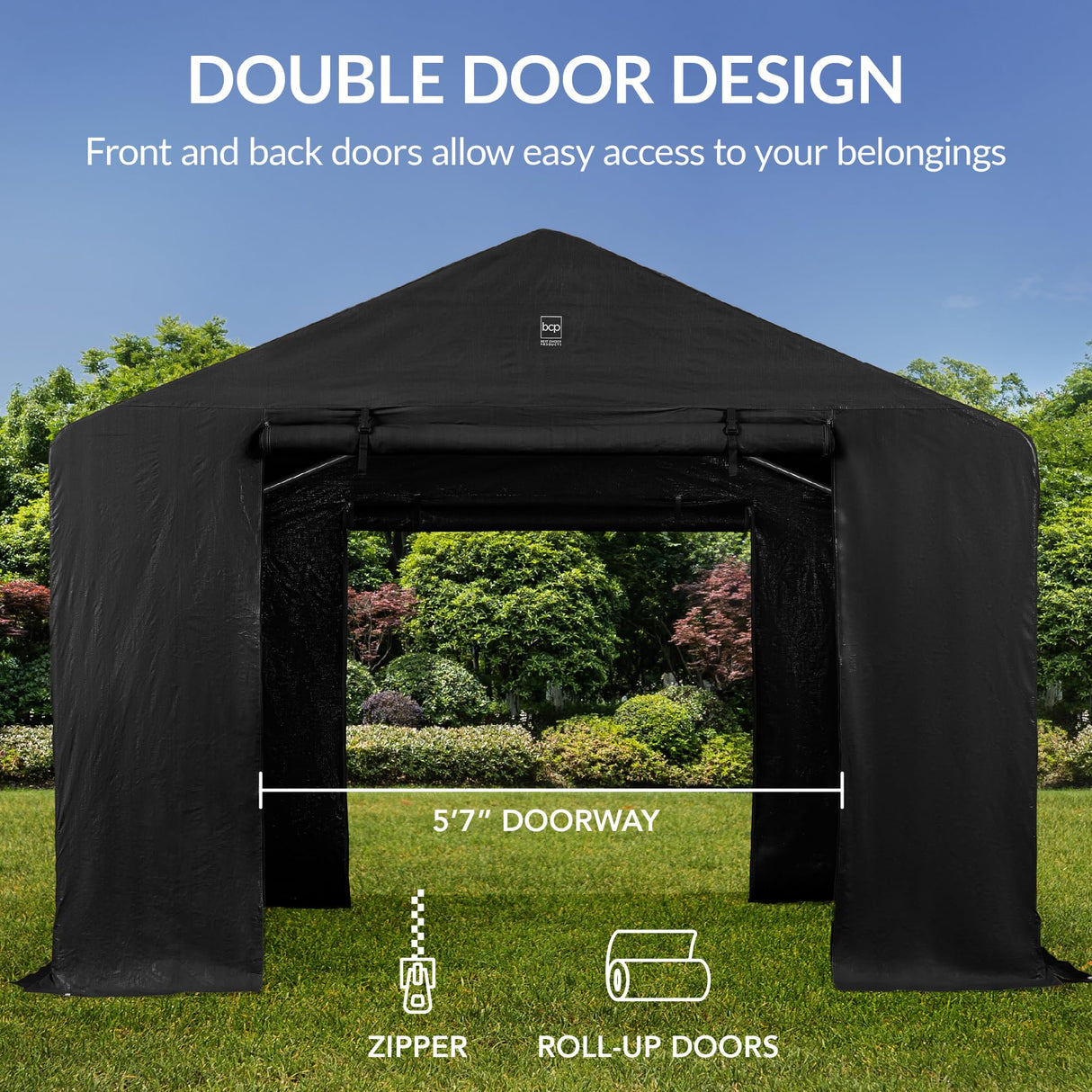 Best Choice Products 10x8ft Outdoor Storage Shed, Carport, Canopy Shelter, Dual Doors & Windows, Metal Frame, Weather-Resistant, Perfect for Storing Motorcycle, Bike, Garden Tools – Black Best Choice Products