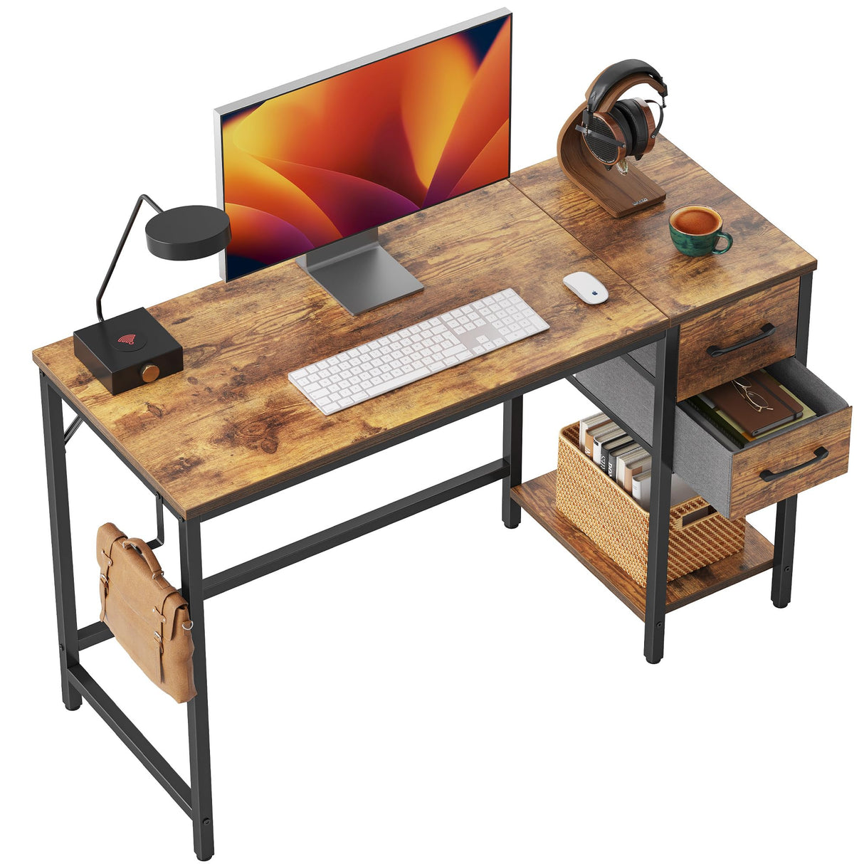 Cubiker Computer Home Office Desk with Drawers, 40 Inch Small Desk Study Writing Table, Modern Simple PC Desk, Rustic Brown Cubiker