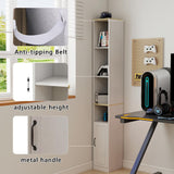 RASOO 72" Tall Narrow Bookcase Slim Storage Cabinet Freestanding Cabinet, 6-Tier Cube Display Rack CD DVD Slim Media Open Shelves Tower Rack, Narrow Bookshelf Display with Door and Adjustable Shelf RASOO