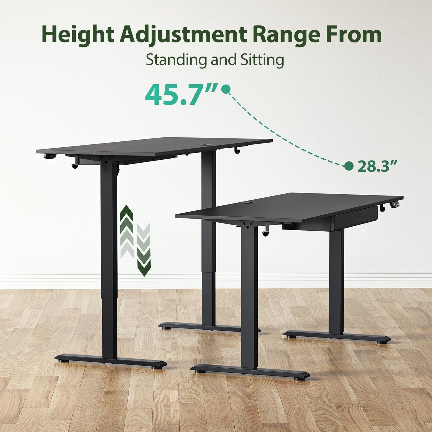 Agilestic Adjustable Height Electric Standing Desk with Storage Wooden Drawer, 55 x 24 Inches Stand Up Home Office Computer Gaming Table for Work Office Home, Black