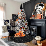 Glissora Black Christmas Tree Skirt 45 Inch Sequin Ruffle Tree Skirts Night Mare Before Christmas Tree Skirt for Halloween Tree Floor Mat Velvet Ruffled Tree Skiet for Pencil Tree Xmas Holiday Decor Glissora