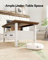 Marsail Farmhouse Coffee Table with Storage, 39.4" Wood Coffee Table for Living Room, Rustic Center Table with 2 Drawers, Open Display Area, Brown&White Marsail