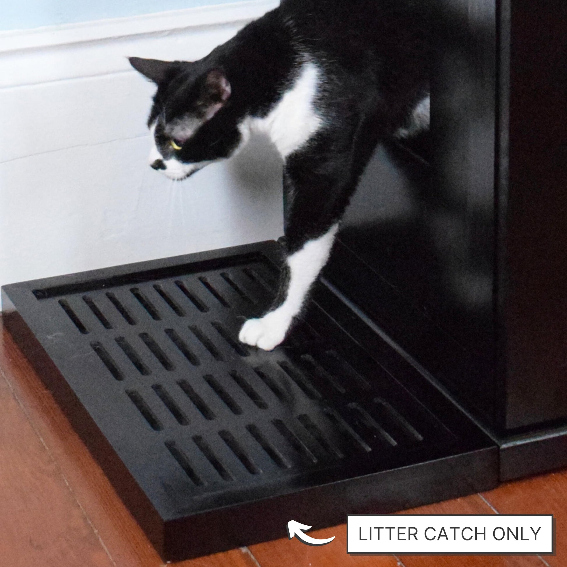 THE REFINED FELINE Litter Catch for The Refined Litter Box Enclosure Cabinet, Solid Wood with Slots to Catch Stray Litter As Cats Exit The Litter Box, Trap Door for Easy Emptying, Black Espre - WoodArtSupply