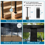 Muzata Black Side Mount Cable Railing Post 36 Inch 36"x2"x2" Level Drilled Space-Saving Stainless Steel Cable Railing System Kit Indoor Outdoor with User Guide PF02 BH4S Muzata