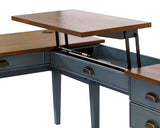 Martin Furniture Farmhouse Wood Half-Pedestal Writing, Open L-Shaped Table, Office Return, Blue Desk Martin Furniture