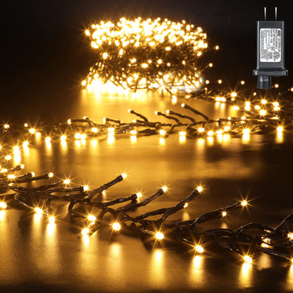 Quntis LED Christmas Cluster Lights, 760 LEDs 25FT Outdoor Waterproof Black Wire Christmas Firecrackers String Lights, 8 Modes Warm White Twinkle Fairy Lights Decor for Indoor Xmas Tree Wedding Party