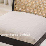 BESTANO Farmhouse Rattan Dining Chairs Set of 4 Black Wood Dining Room Chairs Rectangle Cane Country Kitchen Chairs Upholstered Dining Chair for Dining Room, Cream Linen BESTANO