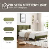 YUHUASHI upholstered Platform Bed Frame/King Bed Frame/Modern Geometric Double-Wing Design headboard/Velvet Fabric/Easy to Assemble no Noise (Grass Green, King (U.S. Standard)) YUHUASHI