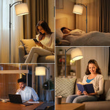 Dimmable Floor Lamp, Arc Floor Lamps for Living Room, Stepless Dimming Modern Standing Lamp with Linen Shade, Tall Lamp for Bedroom Office Dining Room- Black ROTTOGOON