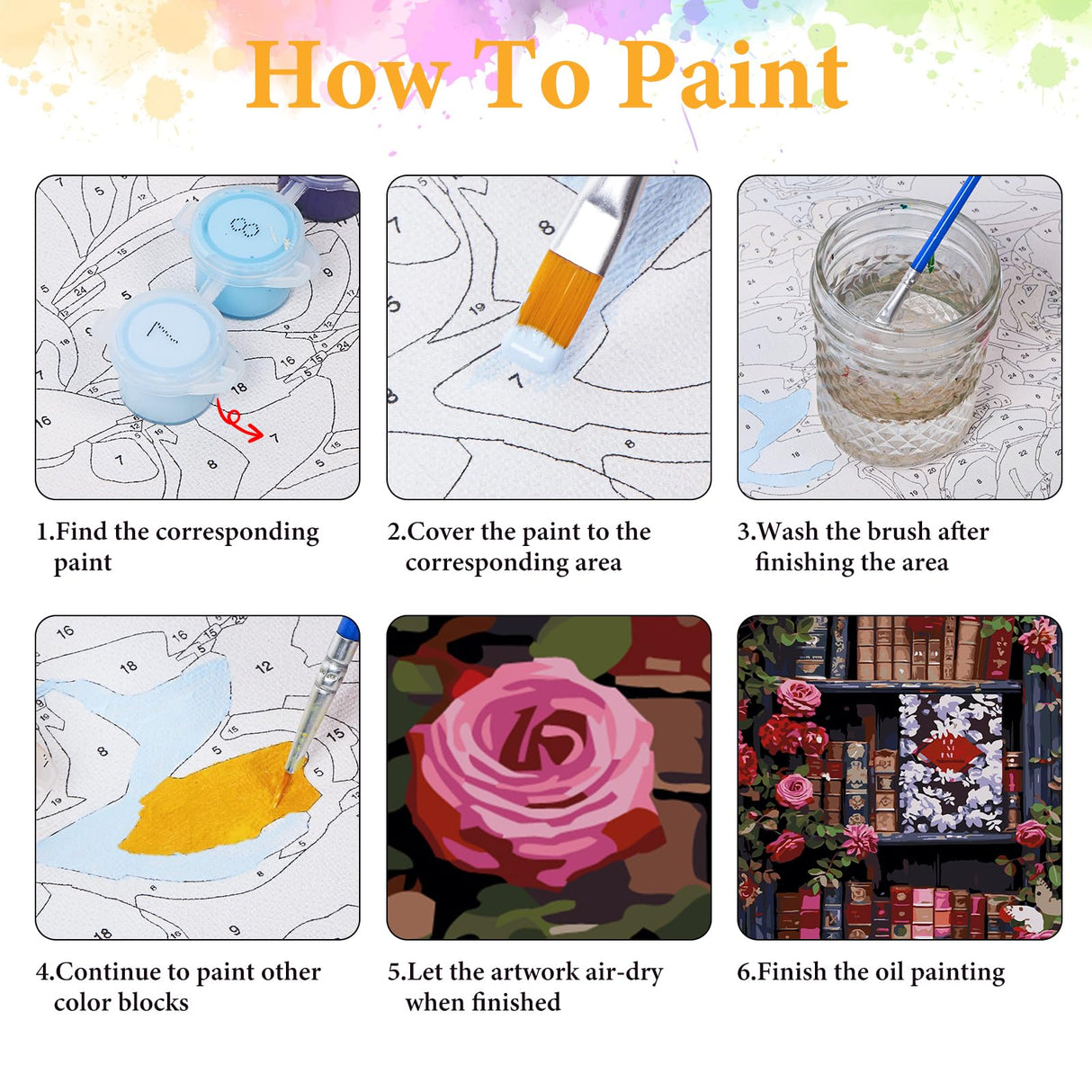 Paint by Numbers Kit for Adults Beginner Bookshelf, Rose Flower Adult Paint by Number Kits on Canvas, Book DIY Acrylic Oil Painting by Numbers for Adults, Perfect for Home Wall Decor 16X20 Inch Okarina