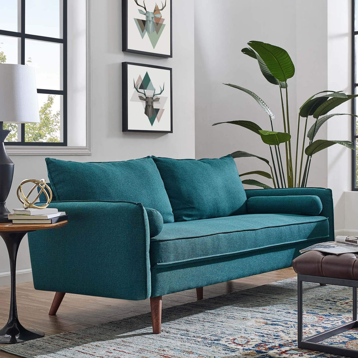 Modway Revive Contemporary Modern Fabric Upholstered Sofa In Teal Modway