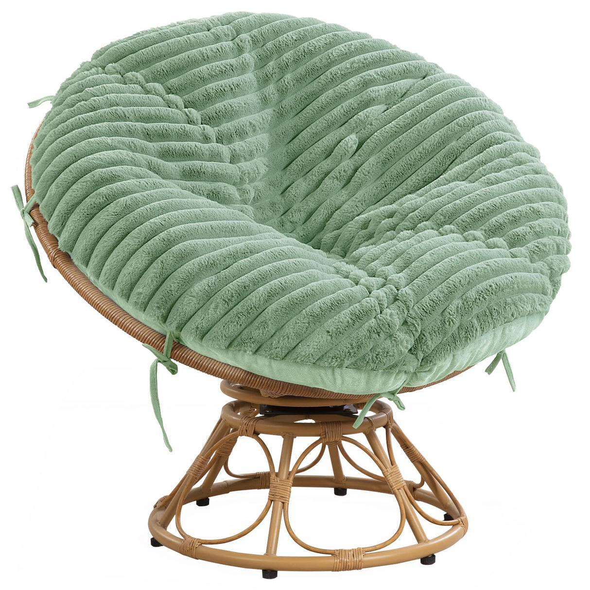 HOMBYS Fluffy Shaggy Cover for Papasan Chair Cushion, Plush Faux Fur Slipcover ONLY, (Without Cushion) Removable Soft Papasan Cushion Covers with 8 Ties, (Sage Green, 50"x50") HOMBYS