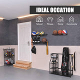 Mythinglogic Sports Equipment Storage Rack,Wall Mount Ball Storage Racks for garage, 3 Separate Ball Storage Organizer for Basketball, with Hooks Mythinglogic