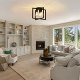 Bosomfr 3-Light Ceiling Light Fixture, Black Semi-Flush Mount Chandelier with Geometric Metal Shade, Farmhouse Industrial Lighting for Kitchen Living Room Bedroom Hallway Foyer, E26 Base Bosomfr