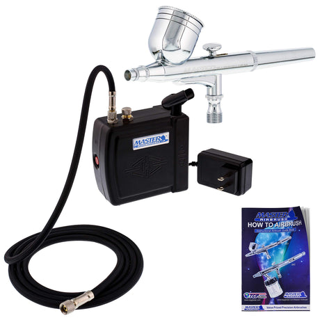 Master Airbrush Multi-Purpose Air Brush Kit with Mini Air Compressor, Gravity Feed Airbrush & Guide Book - Portable Airbrush Kit with Compressor for Nail Art, Miniature Painting Model Cars & Crafts Master Airbrush
