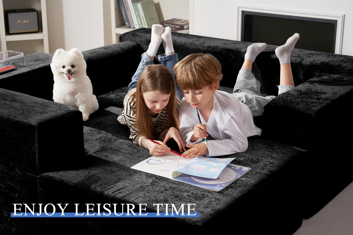 HABUTWAY 105" L-Shape Modular Sectional Sofa Couch for Living Room,No Assembly Required,Modular Comfy Sofa with Deep Seat for Living Room Bedroom,Luxury Distressed Velvet(Left,Black) HABUTWAY