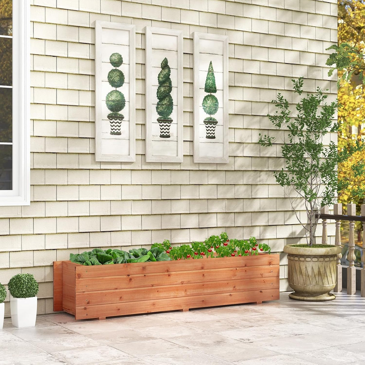 LDAILY Raised Garden Bed, 44" x 11" x 10" Wooden Planter Boxes with Removable Bottom & 2 Drainage Holes, Rectangle Flower Bed Outdoor, Wood Raised Beds for Garden Vegetable Herb LDAILY