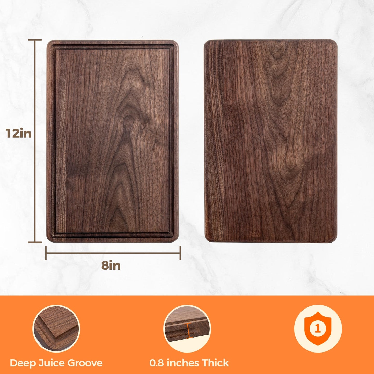 Walnut Cutting Board - Wooden Chopping Board with Deep Juice Groove and Build-in Handles - Reversible Butcher Block Charcuterie Board - 12" x 8" - WoodArtSupply