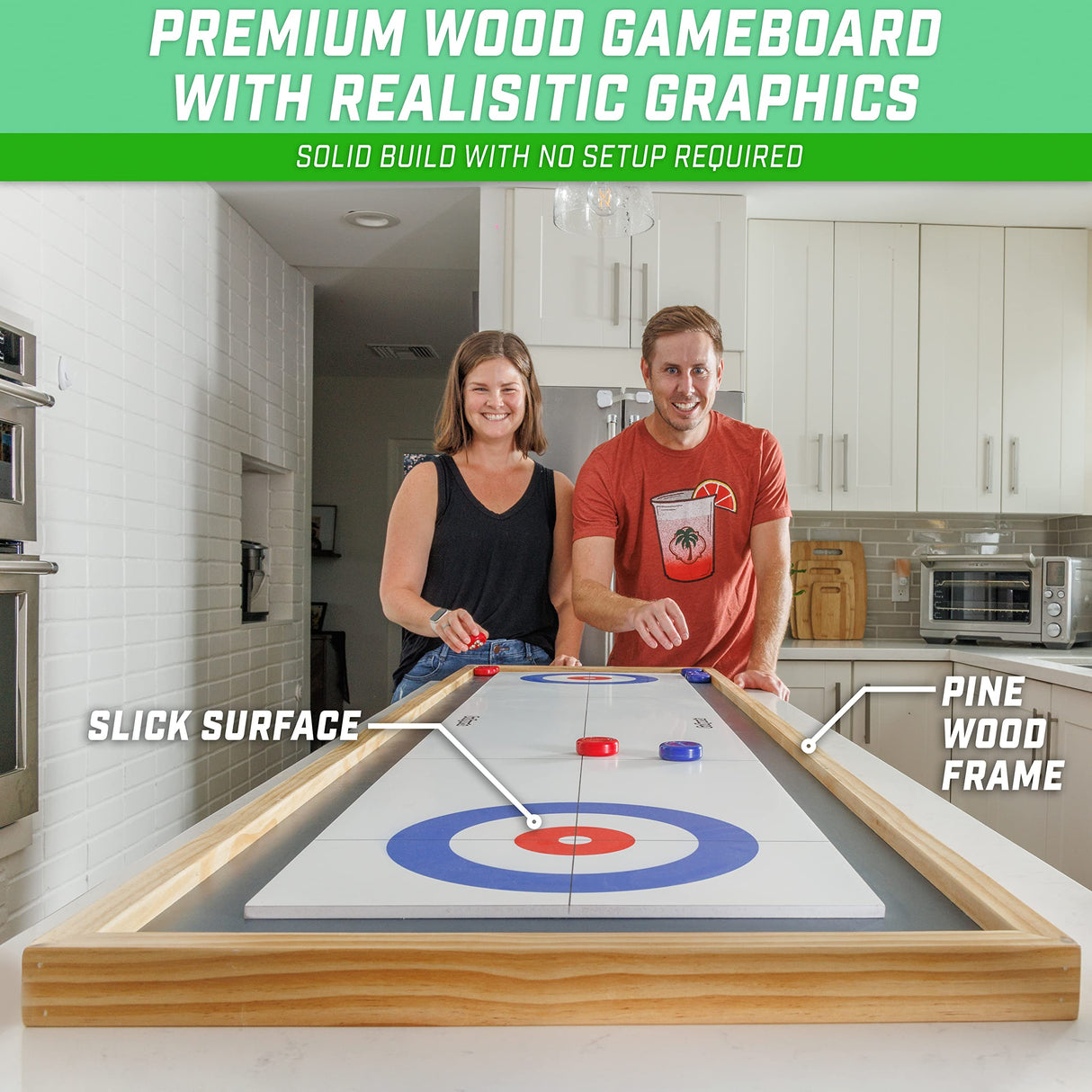 GoSports Shuffleboard and Curling 2 in 1 Board Games - Classic Tabletop or Giant Size - Choose Your Style GoSports