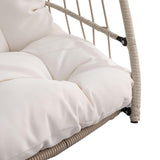 Egg Swing Chair for Outdoor Garden, Premium All-Weather PE Rattan Hanging Lounge Chair with Waterproof Cushion, Heavy-Duty Steel Frame, Modern Patio Swing Bed for Porch, Backyard, Poolside (White) FHUKMZOI