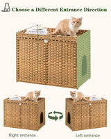 SETVSON Cat Litter Box Enclosure Furniture, Handwoven Rattan Hidden Litter Box with Mat, Large Space Cat House with 2 S-Shaped Hooks 30.3 x 18.3 x 24.4 Inches, Indoor for Living Room Apartment Natural SETVSON