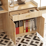 ECACAD Oak & White Reception Desk with Keyboard Tray, Retail Counter with Cabinet, Checkout Counter Table for Office Clinic Retail Lobby Salon ECACAD