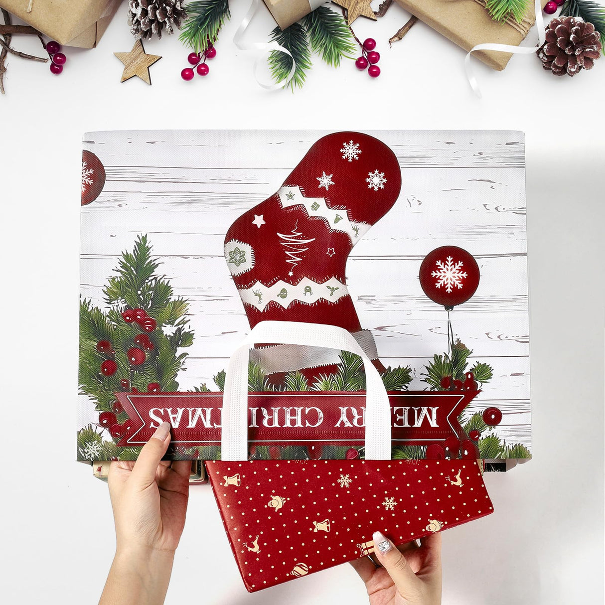 STYPOP 12 Pack 17" Extra Large Christmas Gift Bags, Reusable Non-Woven Christmas Tote Bags with Handles, Perfect for Gift Wrap/Party Favor Supplies, 16.9 * 12.6 * 6.8" STYPOP