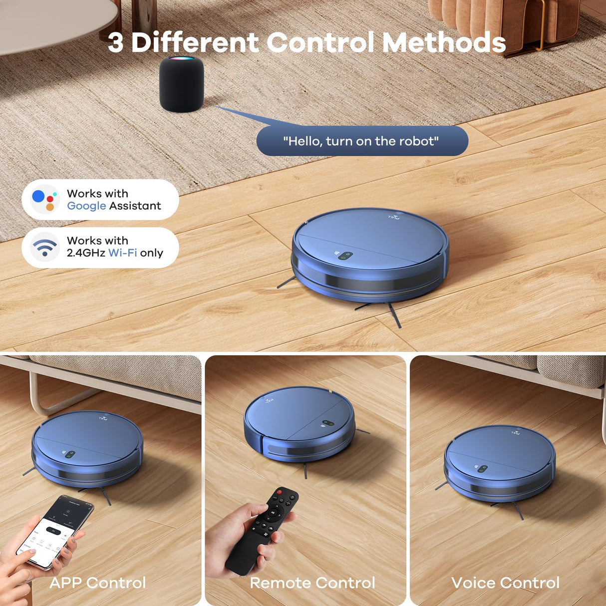 ZCWA Robot Vacuum and Mop Combo, 2 in 1 Mopping Robotic Vacuum with WiFi/App, Robotic Vacuum Cleaner, Schedule Settings, Self-Charging, Ideal for Hard Floor, Pet Hair and Low Pile Carpet ZCWA
