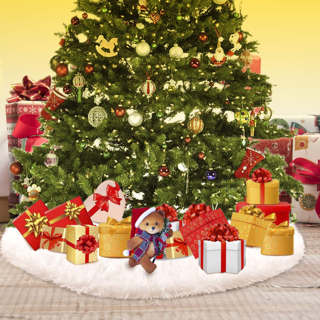 Konsait Plush Christmas Tree Skirt - Round Snow White Xmas Tree Mat Base Cover for Holiday Home Decorations,31Inch/78CM Konsait