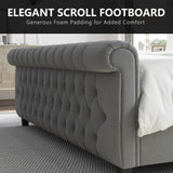 AMERLIFE King Size Platform Bed Frame, Velvet Upholstered Sleigh Bed with Scroll Wingback Headboard & Footboard/Button Tufted/No Box Spring Required/Grey AMERLIFE