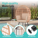 ZENPETIO Oversized Egg Chair, Indoor Outdoor Lounger with 4 UV Resistant Cushions, Storage Bag, All-Weather Wicker Egg Lounger Chair for Patio, Backyard, Living Room, 370lbs Capacity - Brown ZENPETIO
