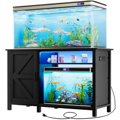 YITAHOME Aquarium Stand with Power Outlets, 55-75 Gallon Fish Tank Stand, Cabinet with RGB Light Strip Suitable for Turtle Tank, Reptile Terrarium, 900LBS Capacity, Black