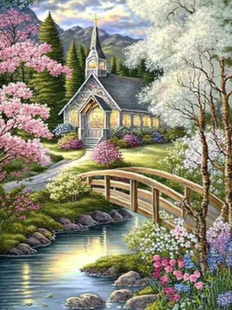 Kaliosy 5D Diamond Art Kits for Adults River Cottage by Number Kits, Diamond Painting Art Landscapes DIY Full Drill Crystal Craft Cross Stitch Embroidery Decoration (12x16 inch) 30x40 cm Kaliosy