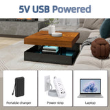LED Coffee Table for Living Room, 2-Tier Modern Square Center Table with Music Sync Lights, High Gloss Surface, 30 3/4" x 30 3/4" (Rustic Brown+Black) Yeewe