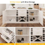 homary Kitchen Island 72" Modern White Melamine Islands Table with Wine Storage & Seating Space Sturdy Board Kitchen Cabinet with Extra Storage for Home homary