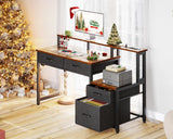 AODK 48-Inch Computer Desk with Fabric File Cabinet and Fabric Drawers, Reversible Office Desk with LED Strip and Power Strip, Gaming Desk with Monitor Riser, Writing/Study Table for Home, Vintage AODK