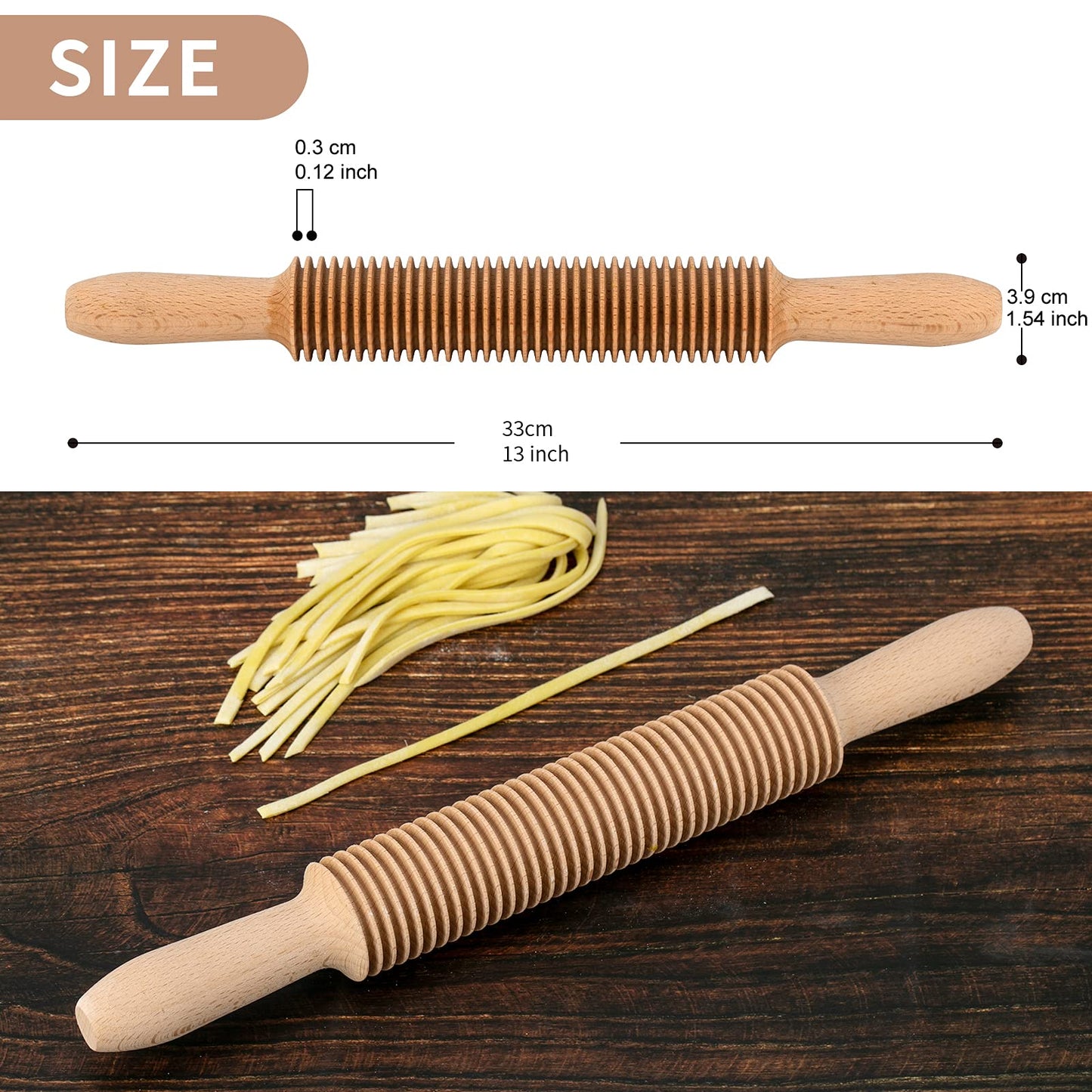 Beech Wood 3mm Spaghetti Pasta Cutter Noodle Lattice Roller Docker Dough Cutter Wooden Rolling Pin Spaghetti Pasta Maker Beechwood Noodle Cutter Rolling Pin Kitchen Cooking Tools