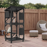ROOMTEC Catio Outdoor Enclosure With Roof - 71" Height Wooden House, Large Cage With 3 Jumping Platforms and 1 Napping House for Cat Activity (Black) ROOMTEC