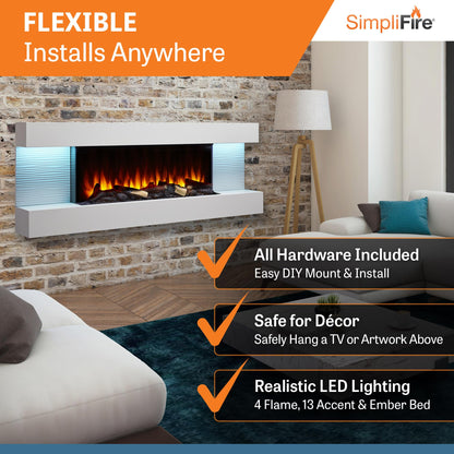 SimpliFire Format 36-Inch Wall Mount Electric Fireplace with 60-Inch Floating Mantel (SF-FORMAT36-SF-FM60-WH)