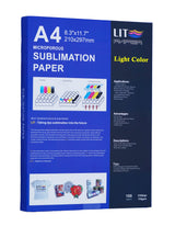 LIT Sublimation Paper A4 210x297mm, 100 Sheets 110gsm Heat Press Transfer Paper - For Any Epson Sawgrass Ricoh HP Inkjet Sublimation Printers With Sublimation Ink For Sub Blanks T shirts Mugs LIT PAPER