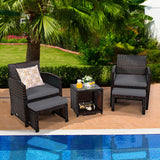 COSTWAY 5PCS Patio Rattan Wicker Furniture Set Sofa Ottoman Cushion Gray COSTWAY