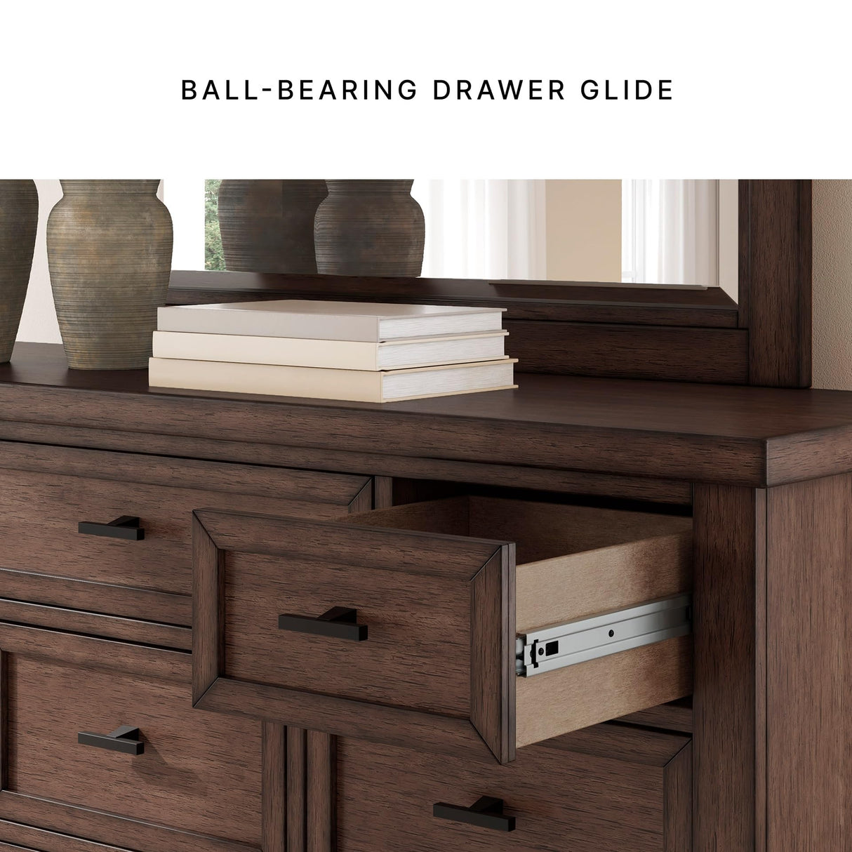 Signature Design by Ashley Taffenbrook Farmhouse 10-Drawer Bedroom Dresser with Felt-Lined Top Drawer for Jewelry and Delicates, Easy Glide Drawers, Picture Frame Moulding, Black Handles, Dark Brown Signature Design by Ashley