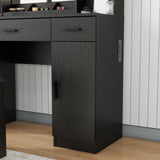 Vanity Desk, Makeup Table with Lights Vanity Set with 3 Drawers, 1 Cabinet & 6 Shelves 3 Lighting Modes Brightness Adjustable Dressing Table with Cushioned Stool for Bedroom, Dressing Room (Black) Panana
